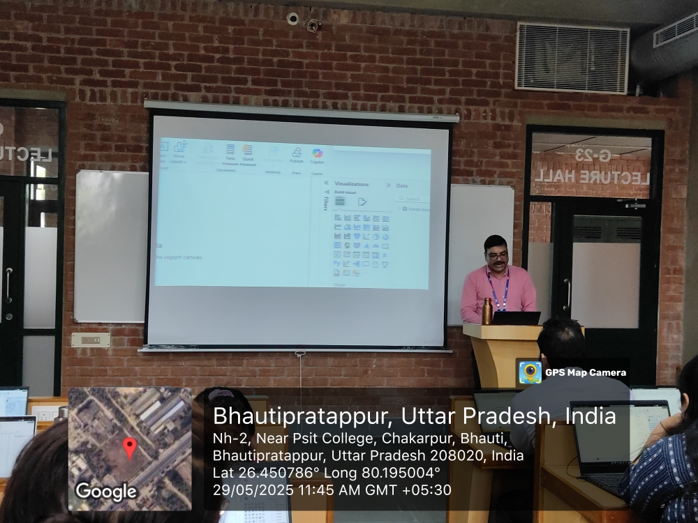 In a significant stride toward enhancing data literacy and analytical proficiency among educators, PSIT College of Higher Education, Kanpur organized a Faculty Development Programme (FDP) on Data Analysis using Power BI from May 26th to 30th,,2025. The programme attracted a vast group of faculty members, reflecting the growing importance of data-driven decision-making in academic and administrative spheres.The FDP was designed to provide hands-on training in Microsoft Power BI, one of the most powerful tools for business intelligence and data visualization. The sessions covered key aspects such as data importing, cleaning, transformation, DAX (Data Analysis Expressions), interactive dashboards, and real-time reporting. Participants were also introduced to industry case studies to understand the practical applications of data analytics in education, research, and management.